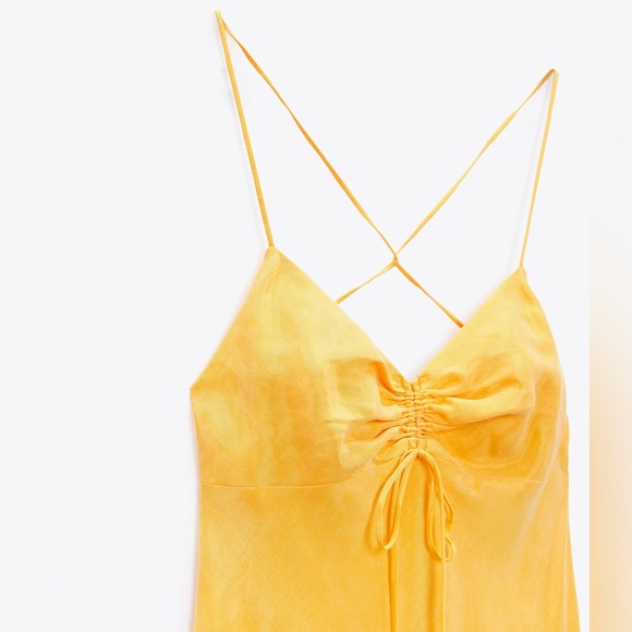 Zara Yellow Satin Effect Midi Dress NWT - Picture 5 of 10